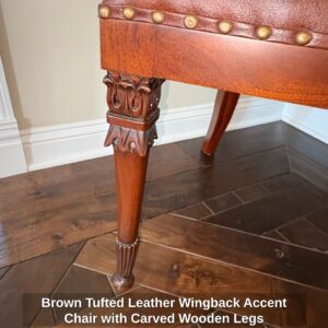 Brown-Tufted-Leather-Wingback-Accent-Chair-with-Carved-Wooden-Legs-second-image