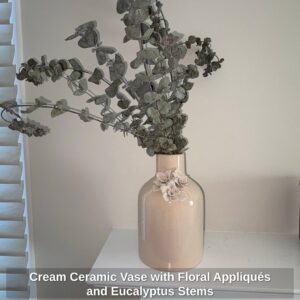 Cream-Ceramic-Vase-with-Floral-Appliqus-and-Eucalyptus-Stems