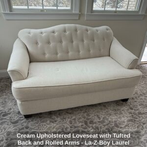 Cream-Upholstered-Loveseat-with-Tufted-Back-and-Rolled-Arms-La-Z-Boy-Laurel-Collection