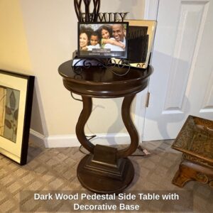 Dark-Wood-Pedestal-Side-Table-with-Decorative-Base