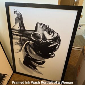 Framed-Ink-Wash-Portrait-of-a-Woman