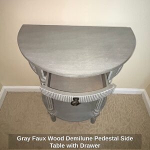 Gray-Faux-Wood-Demilune-Pedestal-Side-Table-with-Drawer-second-image