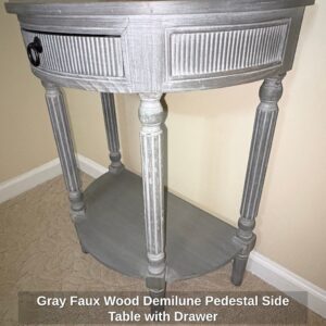 Gray-Faux-Wood-Demilune-Pedestal-Side-Table-with-Drawer-third-image