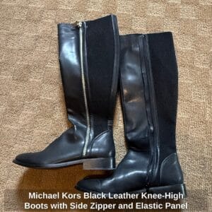 Michael-Kors-Black-Leather-Knee-High-Boots-with-Side-Zipper-and-Elastic-Panel-second-image