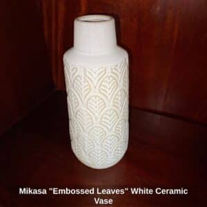 Mikasa-Embossed-Leaves-White-Ceramic-Vase