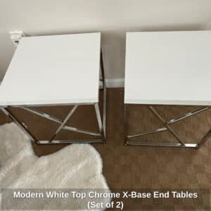 Modern-White-Top-Chrome-X-Base-End-Tables-Set-of-second-image
