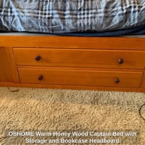 OSHOME-Warm-Honey-Wood-Captain-Bed-with-Storage-and-Bookcase-Headboard-second-image