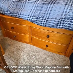 OSHOME-Warm-Honey-Wood-Captain-Bed-with-Storage-and-Bookcase-Headboard-third-image