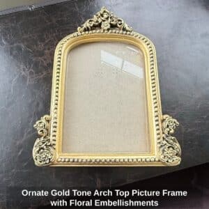 Ornate-Gold-Tone-Arch-Top-Picture-Frame-with-Floral-Embellishments