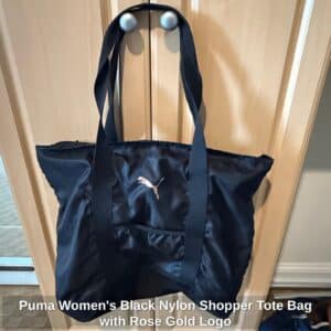 Puma-Womens-Black-Nylon-Shopper-Tote-Bag-with-Rose-Gold-Logo
