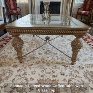 Schnadig-Carved-Wood-Coffee-Table-with-Glass-Top-second-image