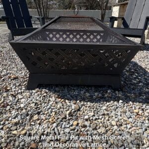 Square-Metal-Fire-Pit-with-Mesh-Screen-and-Decorative-Lattice-second-image