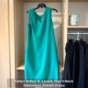 Tahari-Arthur-S.-Levine-Teal-V-Neck-Sleeveless-Sheath-Dress