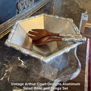 Vintage-Arthur-Court-Designs-Aluminum-Salad-Bowl-and-Tongs-Set-2