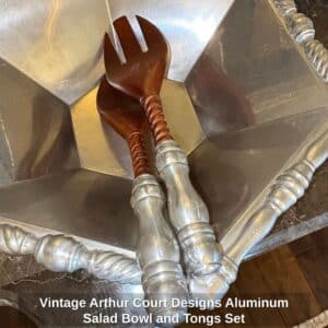 Vintage-Arthur-Court-Designs-Aluminum-Salad-Bowl-and-Tongs-Set-second-image-2