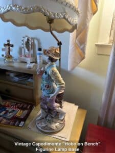 Vintage-Capodimonte-Hobo-on-Bench-Figurine-Lamp-Base