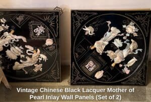 Vintage-Chinese-Black-Lacquer-Mother-of-Pearl-Inlay-Wall-Panels-Set-of-