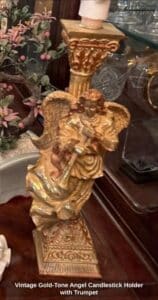 Vintage-Gold-Tone-Angel-Candlestick-Holder-with-Trumpet