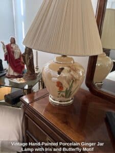 Vintage-Hand-Painted-Porcelain-Ginger-Jar-Lamp-with-Iris-and-Butterfly-Motif