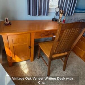 Vintage-Oak-Veneer-Writing-Desk-with-Chair