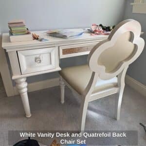 White-Vanity-Desk-and-Quatrefoil-Back-Chair-Set