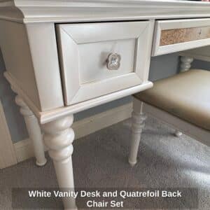 White-Vanity-Desk-and-Quatrefoil-Back-Chair-Set-second-image