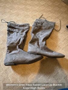 Womens-Grey-Faux-Suede-Lace-Up-Buckle-Knee-High-Boots