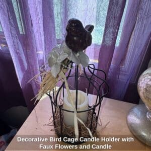 Decorative-Bird-Cage-Candle-Holder-with-Faux-Flowers-and-Candle