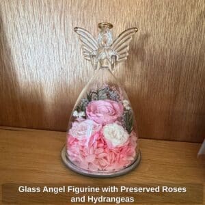 Glass-Angel-Figurine-with-Preserved-Roses-and-Hydrangeas