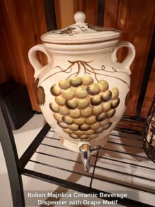 Italian-Majolica-Ceramic-Beverage-Dispenser-with-Grape-Motif