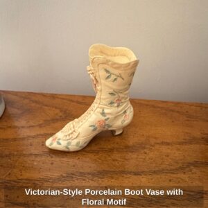 Victorian-Style-Porcelain-Boot-Vase-with-Floral-Motif