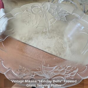 Vintage-Mikasa-Holiday-Bells-Frosted-Glass-Serving-Platter