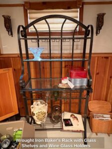 Wrought-Iron-Bakers-Rack-with-Glass-Shelves-and-Wine-Glass-Holders-1
