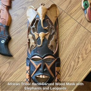African-Tribal-Hand-Carved-Wood-Mask-with-Elephants-and-Leopards