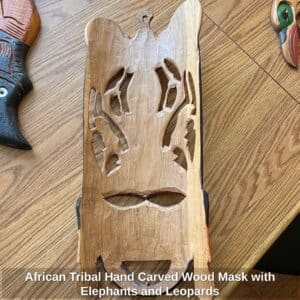 African-Tribal-Hand-Carved-Wood-Mask-with-Elephants-and-Leopards-second-image