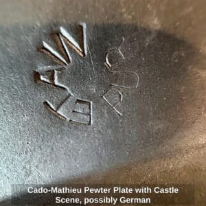 Cado-Mathieu-Pewter-Plate-with-Castle-Scene-possibly-German-third-image