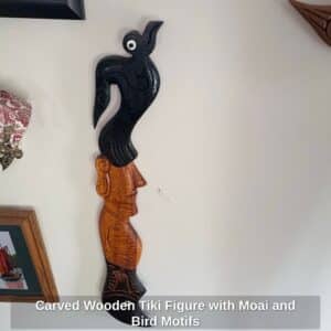 Carved-Wooden-Tiki-Figure-with-Moai-and-Bird-Motifs