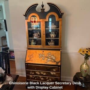 Chinoiserie-Black-Lacquer-Secretary-Desk-with-Display-Cabinet