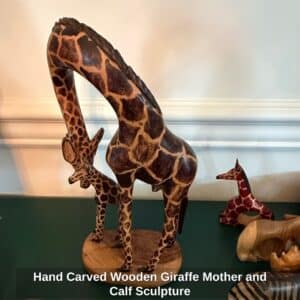 Hand-Carved-Wooden-Giraffe-Mother-and-Calf-Sculpture