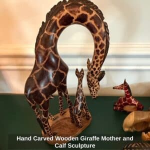 Hand-Carved-Wooden-Giraffe-Mother-and-Calf-Sculpture-second-image