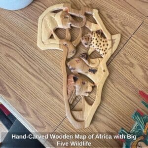 Hand-Carved-Wooden-Map-of-Africa-with-Big-Five-Wildlife