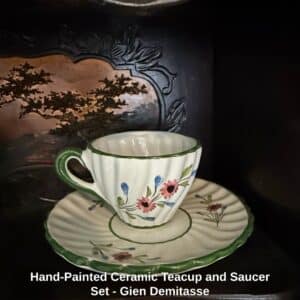 Hand-Painted-Ceramic-Teacup-and-Saucer-Set-Gien-Demitasse-second-image