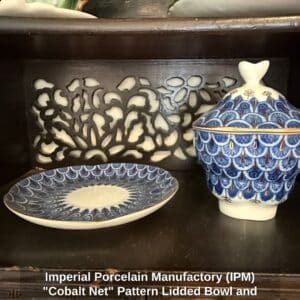 Imperial-Porcelain-Manufactory-IPM-Cobalt-Net-Pattern-Lidded-Bowl-and-Saucer