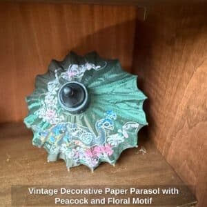 Vintage-Decorative-Paper-Parasol-with-Peacock-and-Floral-Motif