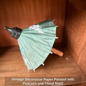 Vintage-Decorative-Paper-Parasol-with-Peacock-and-Floral-Motif-second-image