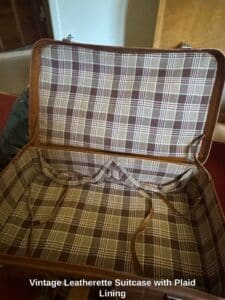 Vintage-Leatherette-Suitcase-with-Plaid-Lining-second-image