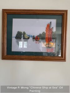 Vintage-P.-Wong-Chinese-Ship-at-Sea-Oil-Painting