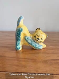 Yellow-and-Blue-Glazed-Ceramic-Cat-Figurine