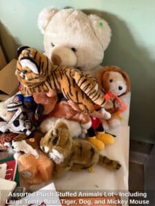 Assorted-Plush-Stuffed-Animals-Lot-Including-Large-Teddy-Bear-Tiger-Dog-and-Mickey-Mouse