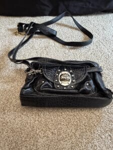 Black-Faux-Crocodile-Embossed-Shoulder-Bag-with-Silver-Tone-Hardware-and-Crown-Emblem-Clasp
